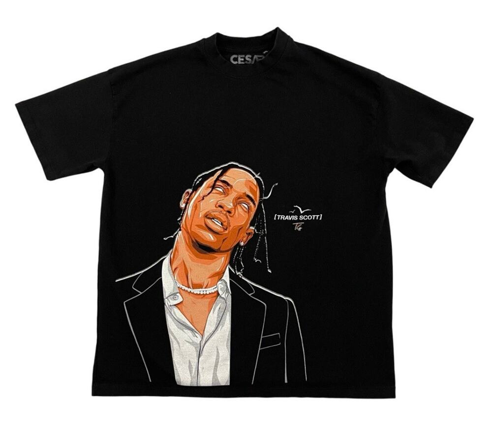 Travis Scott Graphic T Shirt Size Large Black Designed by Cesar 2023 Heavyweight